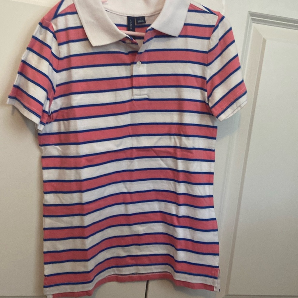 Size 7 Janie and Jack pink, blue, and white striped polo